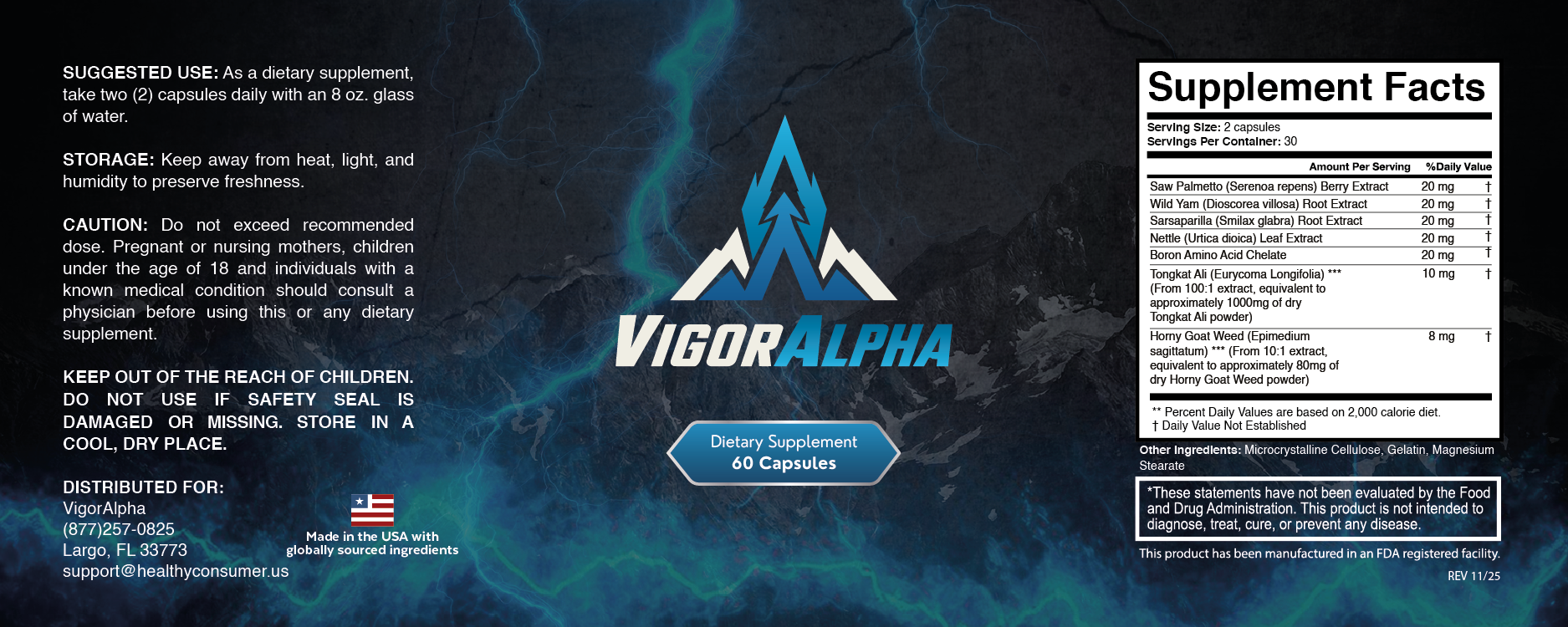 VigorAlpha Supplement Facts label